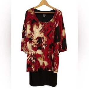 Covington 2X Abstract Red Black Layered Tunic Dress Lined Stretch